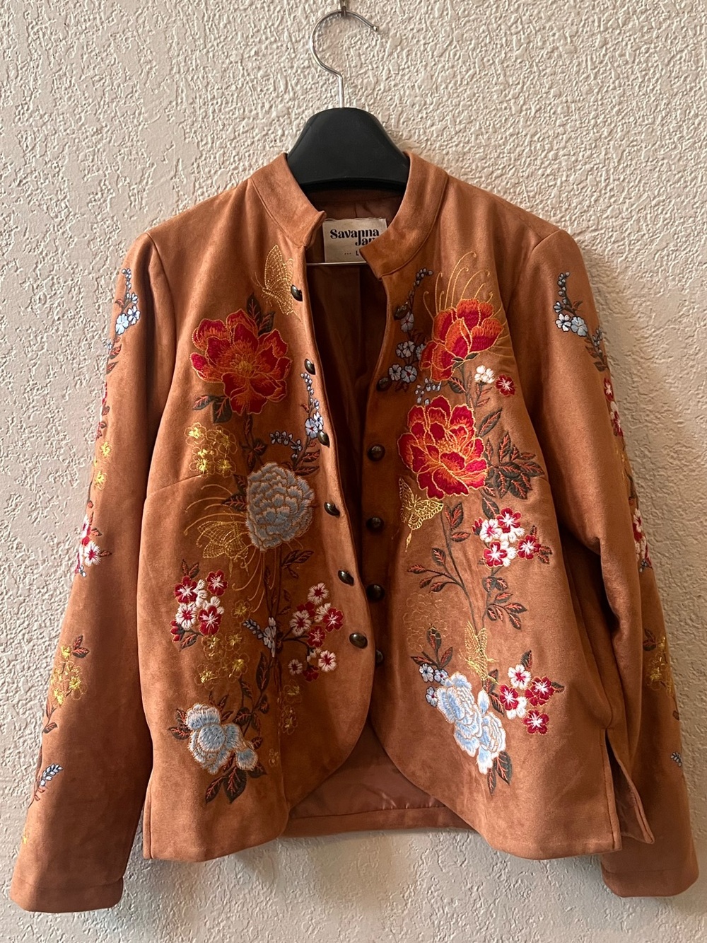 Savanna Jane Embellished Jacket Size L Faux Suede Floral Equestrian Cowgirl